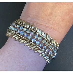 Vintage BSK Bracelet Silver W/ Blue AB Rhinestones